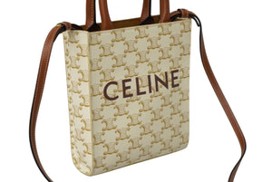 極美品 CELINE セリーヌ 2WAYショルダーバッグ ミニ バーティカルカバ トリオンフ 194372BZK.04LU ホワイト ブラウン 中古 62482