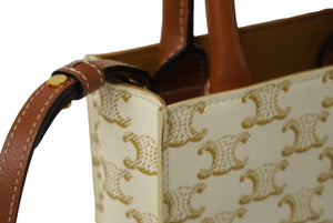 極美品 CELINE セリーヌ 2WAYショルダーバッグ ミニ バーティカルカバ トリオンフ 194372BZK.04LU ホワイト ブラウン 中古 62482