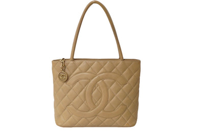 CHANEL シャネル 復刻トート 10番台 ハンドバッグ ココマーク キャビアスキン ベージュ シルバー金具 美品 中古 62485