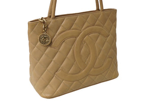 CHANEL シャネル 復刻トート 10番台 ハンドバッグ ココマーク キャビアスキン ベージュ シルバー金具 美品 中古 62485