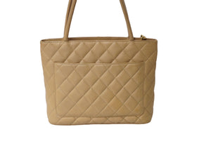 CHANEL シャネル 復刻トート 10番台 ハンドバッグ ココマーク キャビアスキン ベージュ シルバー金具 美品 中古 62485