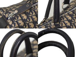 Christian Dior クリスチャンディオール ボストンバッグ 30cm トロッター柄 ブラック ベージュ キャンバス レザー 良品 中古 62487