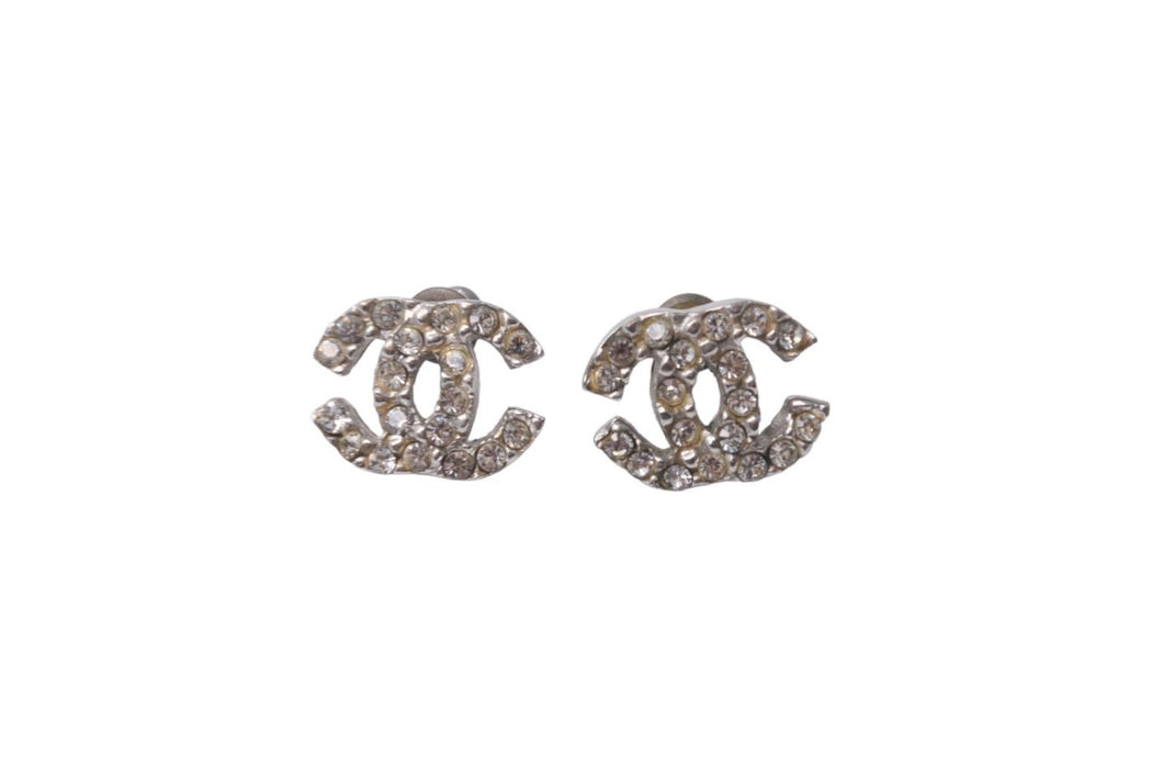 CHANEL シャネル ココマーク ラインストーン ピアス 03A シルバー ロゴ ジュエリー アクセサリー 小物 美品 中古 62492