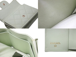 CHANEL シャネル クラシック スモール フラップ ウォレット 31番台 キャビアスキン ライトグリーン ゴールド金具 美品 中古 62497