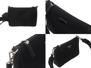 新品同様 PRADA プラダ ショルダーバッグ ブラック ナイロン トライアングルロゴ 2VH113 2DMHF0002 中古 62498