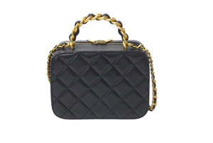 極美品 CHANEL シャネル トップハンドル ヴァニティ スモール チェーン ショルダーバッグ ラムスキン ブラック ランダム 中古 62501