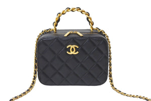 極美品 CHANEL シャネル トップハンドル ヴァニティ スモール チェーン ショルダーバッグ ラムスキン ブラック ランダム 中古 62501