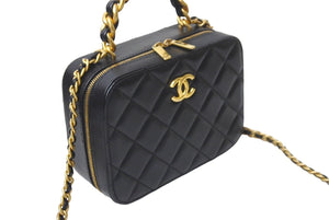 極美品 CHANEL シャネル トップハンドル ヴァニティ スモール チェーン ショルダーバッグ ラムスキン ブラック ランダム 中古 62501