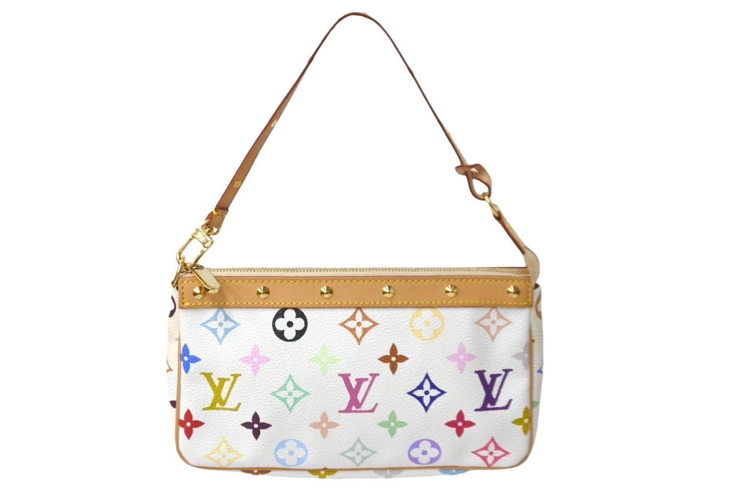 新品同様 LOUIS VUITTON ルイヴィトン 村上隆 ホワイト ポシェットアクセソワール マルチカラー M92649 中古 62503
