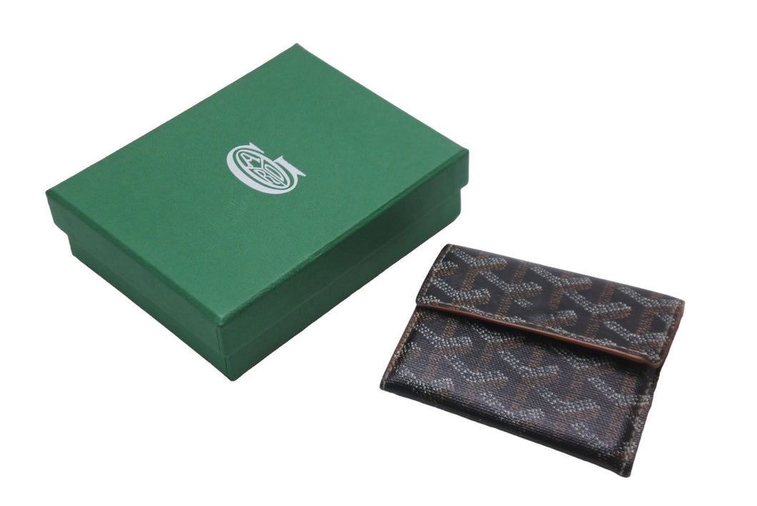 GOYARD ゴヤール マリニー コインケース ヘリンボーン 二つ折り MARIGNPMLTY01CL03P ブラック ブラウン 美品 中古 62505