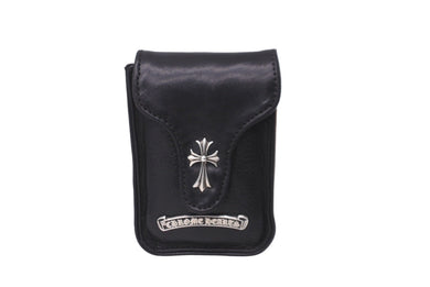 CHROME HEARTS クロムハーツ シガレットケース CHクロス レザー ブラック シルバー925 美品 中古 62510