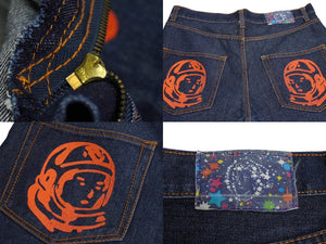 Billionaire Boys Club ビリオネアボーイズクラブ 宇宙飛行士プリントデニムパンツ サイズXL ブルー シルバー金具 美品 中古 62512