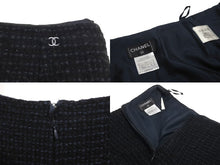 Load image into Gallery viewer, CHANEL シャネル ツイードセットアップ 02年 ネイビー ブラック P19831V11550 P19788V11550 サイズ上42 下38 美品 中古 62527