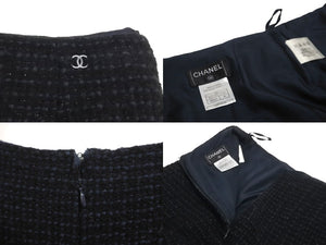 CHANEL シャネル ツイードセットアップ 02年 ネイビー ブラック P19831V11550 P19788V11550 サイズ上42 下38 美品 中古 62527