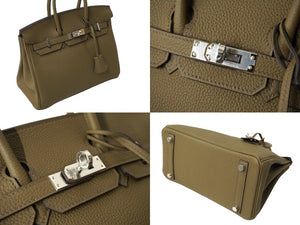 新品未使用 HERMES エルメス ハンドバッグB刻印 バーキン25 ツンドラ ブラウン シルバー金具 トゴ 中古 62528