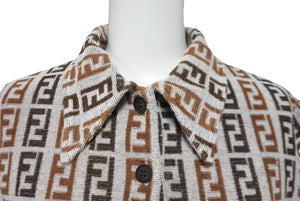 FENDI フェンディ パイル地ズッカ柄 ポロシャツ ブラウン コットン グレー サイズ44 美品 中古 62529 