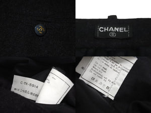 CHANEL シャネル サイドリボンパンツ リボンテープ ロゴ ココマークボタン サイズ36 ブラック 美品 中古 62531