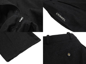 CHANEL シャネル サイドリボンパンツ リボンテープ ロゴ ココマークボタン サイズ36 ブラック 美品 中古 62531