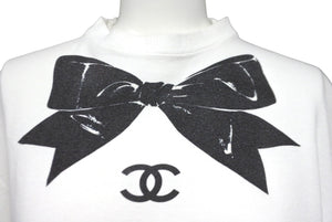 CHANEL シャネル ココマーク リボンプリント 半袖Ｔシャツ ホワイト ブラック 品質タグなし 美品 中古 62533
