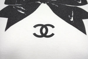 CHANEL シャネル ココマーク リボンプリント 半袖Ｔシャツ ホワイト ブラック 品質タグなし 美品 中古 62533