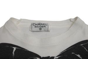 CHANEL シャネル ココマーク リボンプリント 半袖Ｔシャツ ホワイト ブラック 品質タグなし 美品 中古 62533