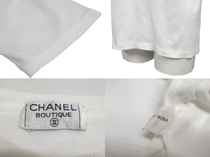 CHANEL シャネル ココマーク リボンプリント 半袖Ｔシャツ ホワイト ブラック 品質タグなし 美品 中古 62533