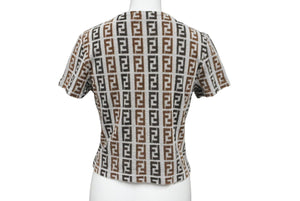 極美品 FENDI フェンディ 半袖Ｔシャツ サイズ42 ズッカ総柄 D-OS-9300DW コットン ナイロン ブラウン グレー 中古 62534 