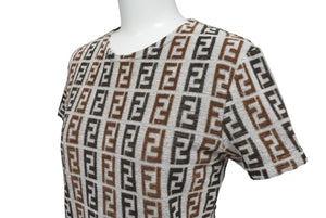 極美品 FENDI フェンディ 半袖Ｔシャツ サイズ42 ズッカ総柄 D-OS-9300DW コットン ナイロン ブラウン グレー 中古 62534 