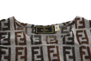 極美品 FENDI フェンディ 半袖Ｔシャツ サイズ42 ズッカ総柄 D-OS-9300DW コットン ナイロン ブラウン グレー 中古 62534 