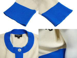 CHANEL シャネル ロゴ ニット カーディガン 19SS P61427K46799 カシミヤ ホワイト ブルー サイズ42 美品 中古 62538