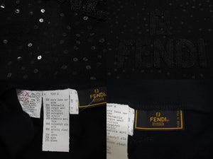極美品 FENDI フェンディ タンクトップ ニット スパンコール ロゴ刺繍 ウール アクリル サイズ38 ブラック 中古 62540 