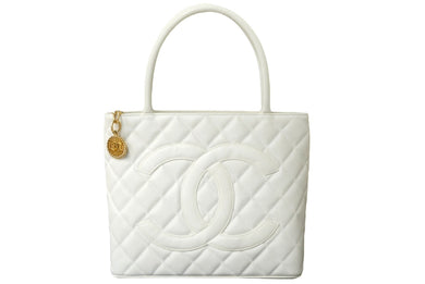 極美品 CHANEL シャネル 復刻トート 8番台 ハンドバッグ ココマーク キャビアスキン ホワイト ゴールド金具 中古 62547