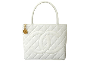 極美品 CHANEL シャネル 復刻トート 8番台 ハンドバッグ ココマーク キャビアスキン ホワイト ゴールド金具 中古 62547