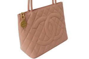 極美品 CHANEL シャネル 復刻トート 6番台 ハンドバッグ ココマーク キャビアスキン ピンク ゴールド金具 中古 62549