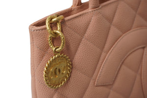極美品 CHANEL シャネル 復刻トート 6番台 ハンドバッグ ココマーク キャビアスキン ピンク ゴールド金具 中古 62549