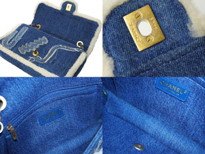 極美品 CHANEL シャネル パッチワークデニムムートンショルダーバッグ エジプトライン 28番台 ブルー ゴールド金具 中古 62550