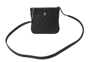 CHANEL シャネル キルティング ココマーク ミニショルダーバッグ 17番台 ブラック シルバーチェーン カーフ 美品 中古 62551