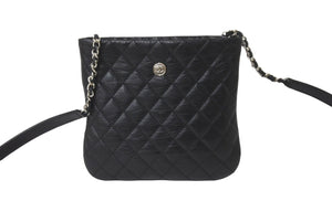 CHANEL シャネル キルティング ココマーク ミニショルダーバッグ 17番台 ブラック シルバーチェーン カーフ 美品 中古 62551