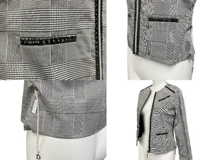 Christian Dior クリスチャンディオール キッズ ジャケット チェック柄 サイズ12A ブラック ホワイト シルバー金具 良品 中古 62601