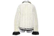 Load image into Gallery viewer, CHANEL シャネル メッシュ ニット カーディガン ホワイト ブラック 05P ココボタン P25421W03498 サイズ44 美品 中古 62602