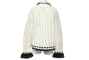 CHANEL シャネル メッシュ ニット カーディガン ホワイト ブラック 05P ココボタン P25421W03498 サイズ44 美品 中古 62602