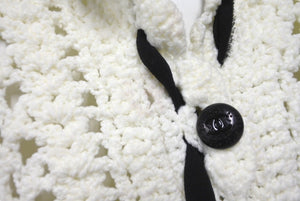 CHANEL シャネル メッシュ ニット カーディガン ホワイト ブラック 05P ココボタン P25421W03498 サイズ44 美品 中古 62602