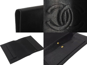 CHANEL シャネル ブックカバー キャビアスキン 2番台 ブラック 小物 ココマーク ロゴ 美品 中古 62617