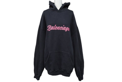 BALENCIAGA バレンシアガ バービーロゴプリントプルオーバーパーカー 19AW ブラック 583215 TFV60 サイズL 美品 中古 62641