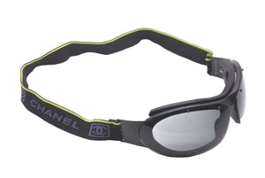 極美品 CHANEL シャネル サングラス ゴーグル ココマーク スポーツライン 26616 S5587 ブラック グリーン 中古 62655