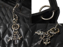 Load image into Gallery viewer, CHROME HEARTS クロムハーツ ラムキルティングトート ダガー クロス BSフレア チャーム ブラック シルバー金具 良品 中古 62661