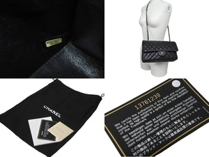 極美品 CHANEL シャネル Wフラップ 25 ショルダーバッグ キャビアスキン ランダム マトラッセ シルバー金具 ブラック 中古 62674