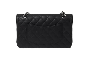 極美品 CHANEL シャネル Wフラップ 25 ショルダーバッグ キャビアスキン ランダム マトラッセ シルバー金具 ブラック 中古 62674