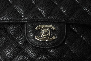 極美品 CHANEL シャネル Wフラップ 25 ショルダーバッグ キャビアスキン ランダム マトラッセ シルバー金具 ブラック 中古 62674