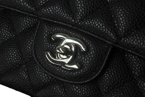 極美品 CHANEL シャネル Wフラップ 25 ショルダーバッグ キャビアスキン ランダム マトラッセ シルバー金具 ブラック 中古 62674